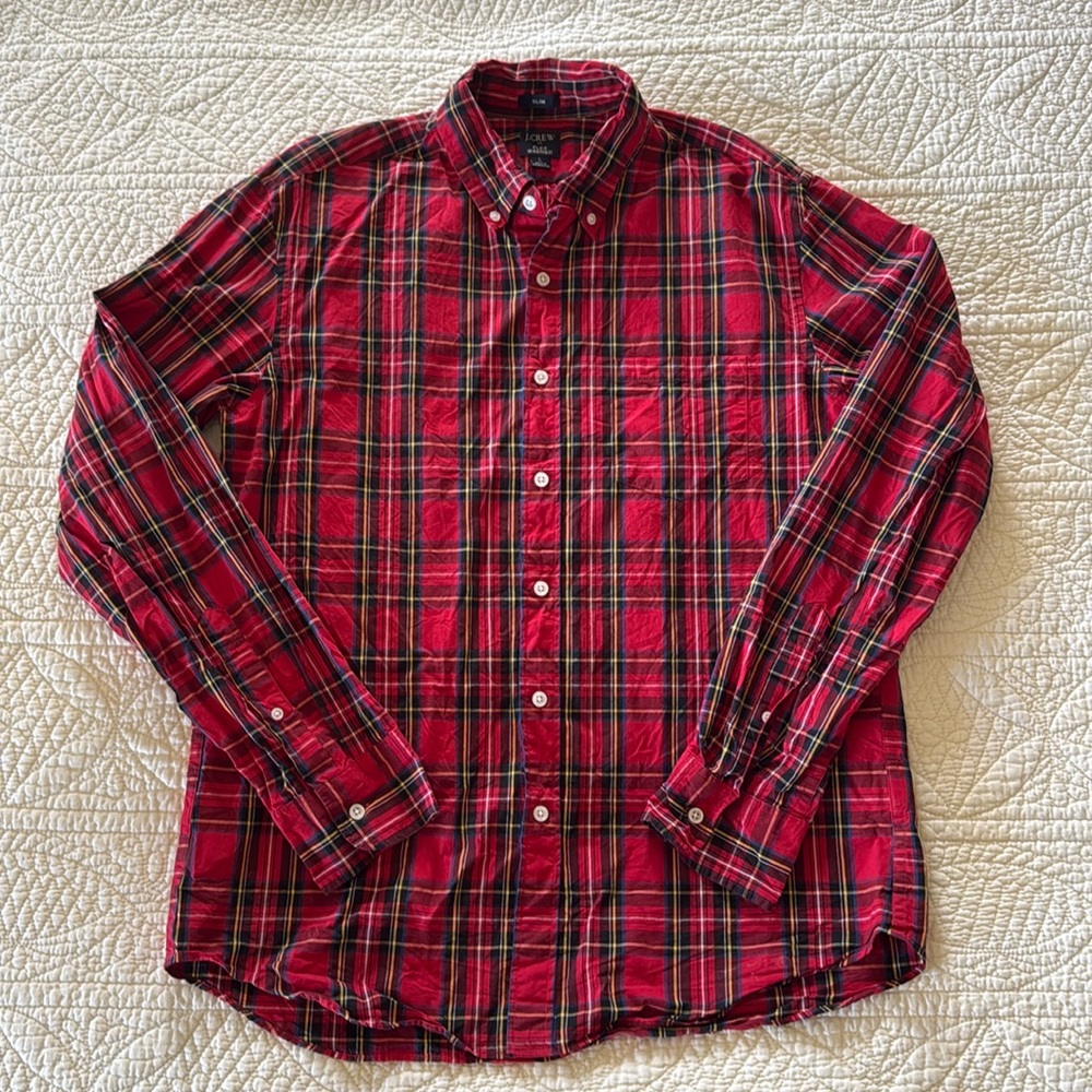 J. Crew Plaid Christmas Flex Washed Button Down Shirt